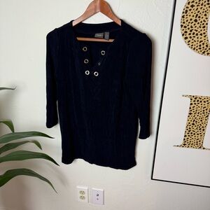 Travelers by Chico’s Black Grommet Detail Top – Size 1 (M/8-10)